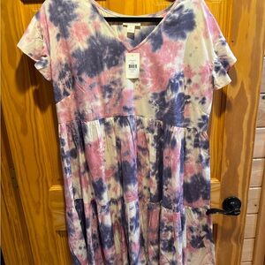 Pink and Blue Tie-Dye Womens Dress